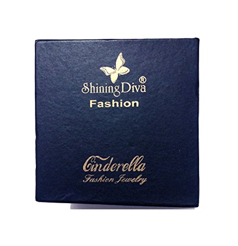 Blue jewelry box with 'Shining Diva Fashion' and 'Cinderella Fashion Jewelry' branding on a white background