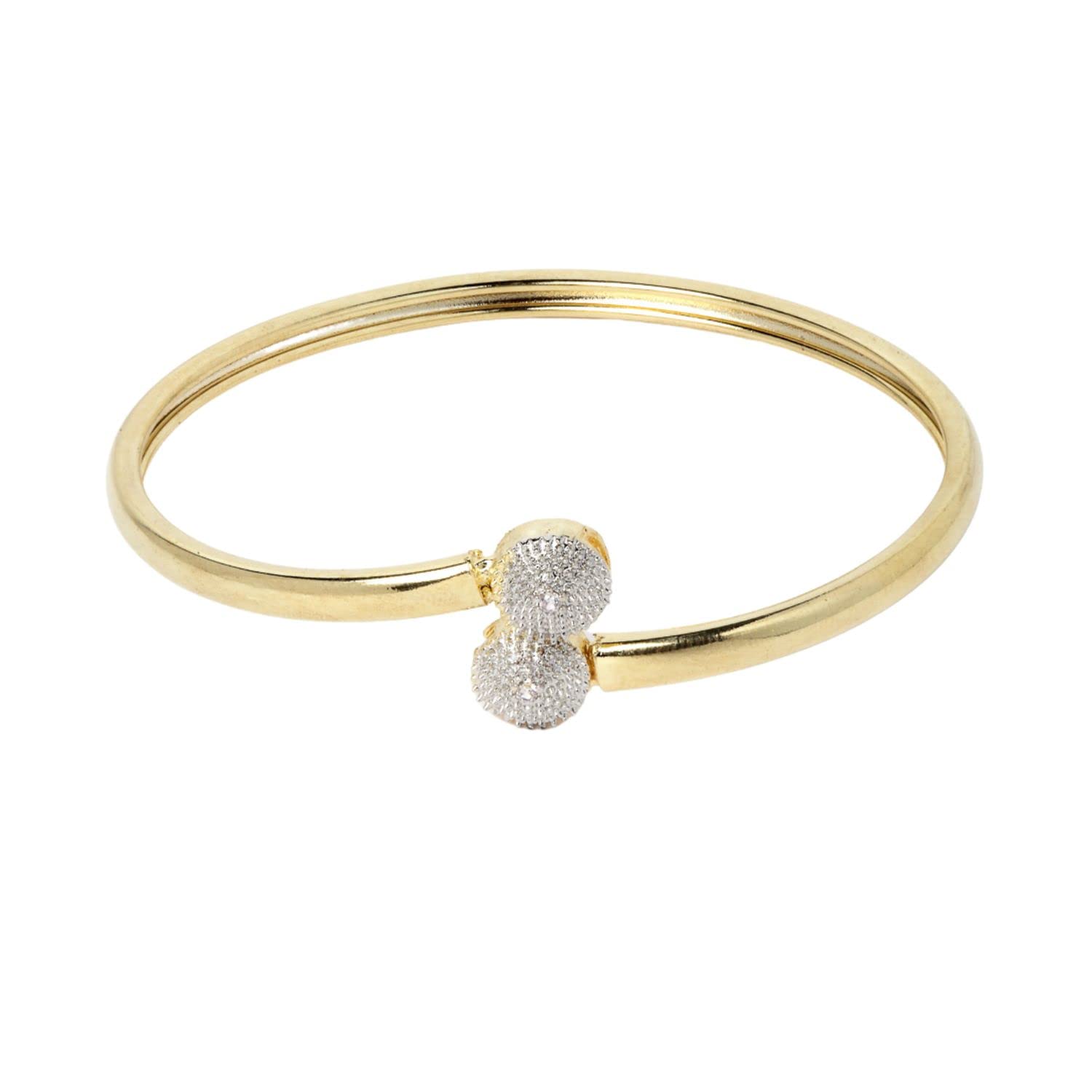 Gold bangle with a silver heart charm on a white background