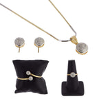 Jewelry set with necklace, earrings, and bracelet on a white background