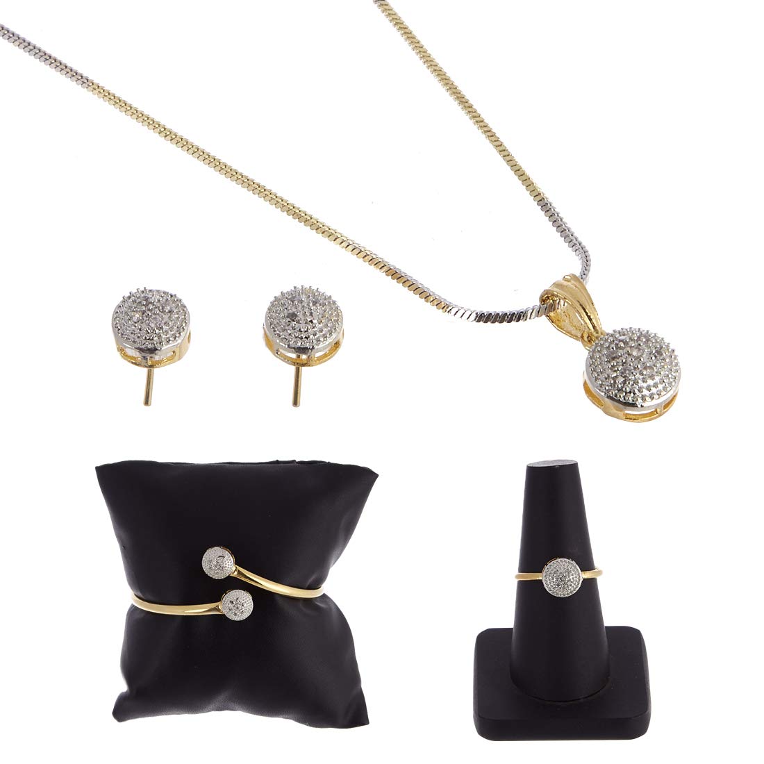 Jewelry set with necklace, earrings, and bracelet on a white background