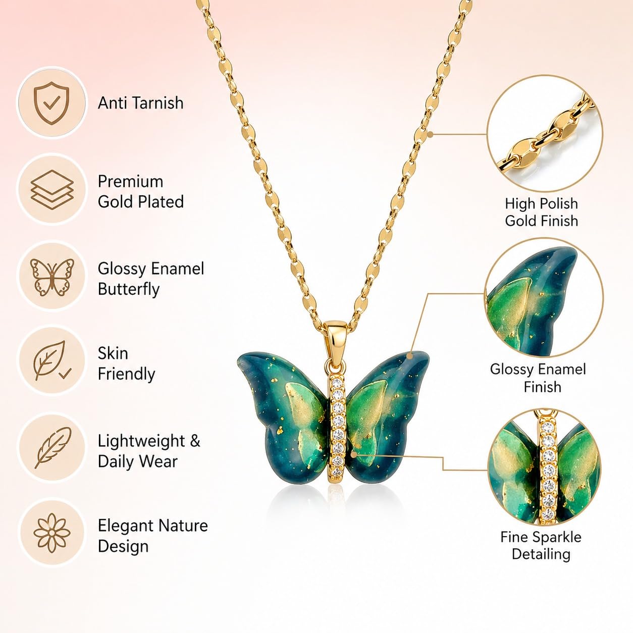 Anti-Tarnish Gold Butterfly Pendant Necklace