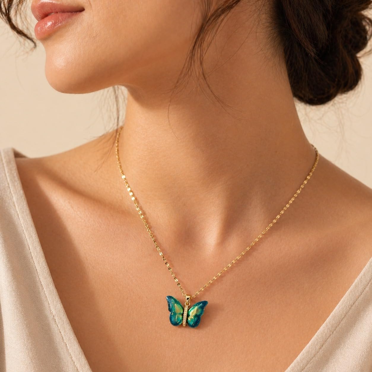 Anti-Tarnish Gold Butterfly Pendant Necklace