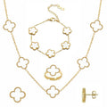 Okos Gold Plated White Clover Jewellery Set Combo for Women & Girls | Necklace, Bracelet, Ring & Stud Earrings | Elegant Jewellery for Everyday Wear CO1000498WHT