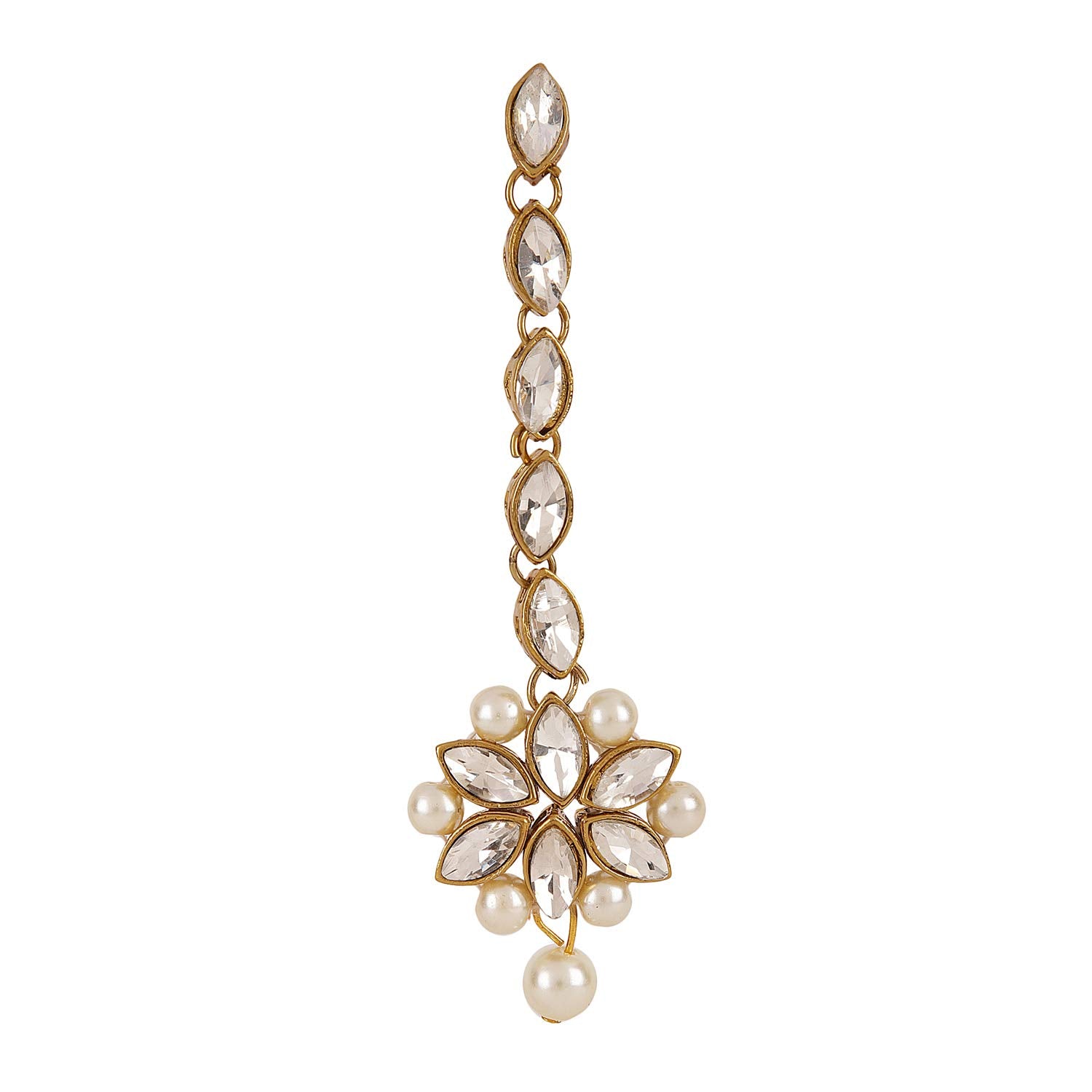 Gold and pearl earring on a white background