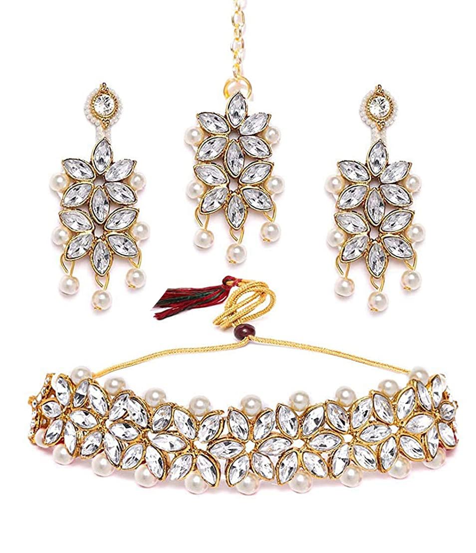 YouBella Jewellery Set for Women Gold Plated Wedding Bridal Traditional Choker Necklace Pearl Necklace Set Jewellery Set with Earrings for Girls/Women