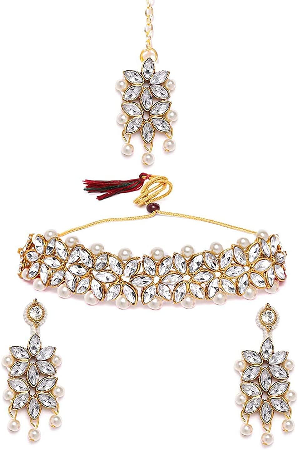 YouBella Jewellery Set for Women Gold Plated Wedding Bridal Traditional Choker Necklace Pearl Necklace Set Jewellery Set with Earrings for Girls/Women