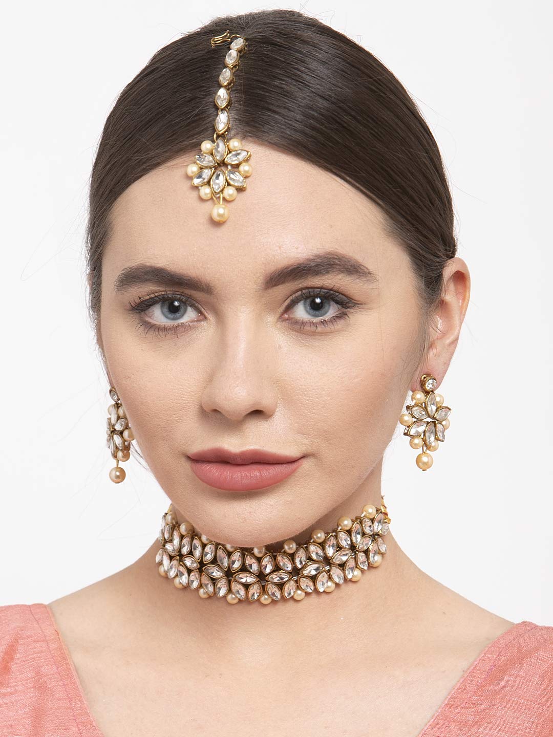 Shining Diva Fashion Latest Choker Design Antique Kundan Traditional Necklace Jewellery Set for Women