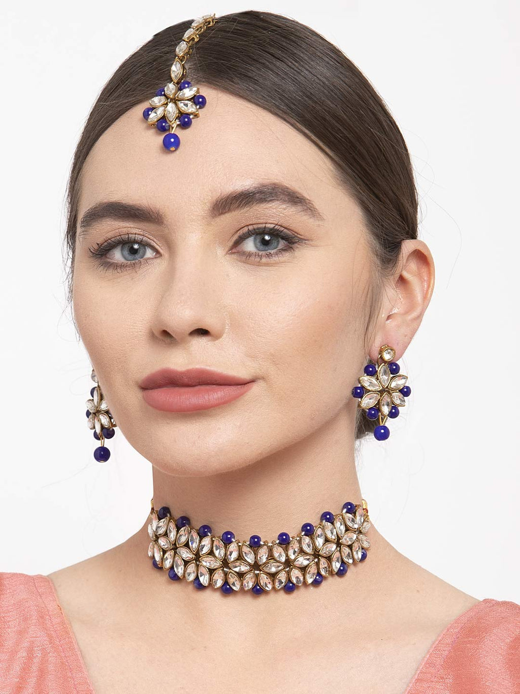 Shining Diva Fashion Latest Choker Design Antique Kundan Traditional Necklace Jewellery Set for Women