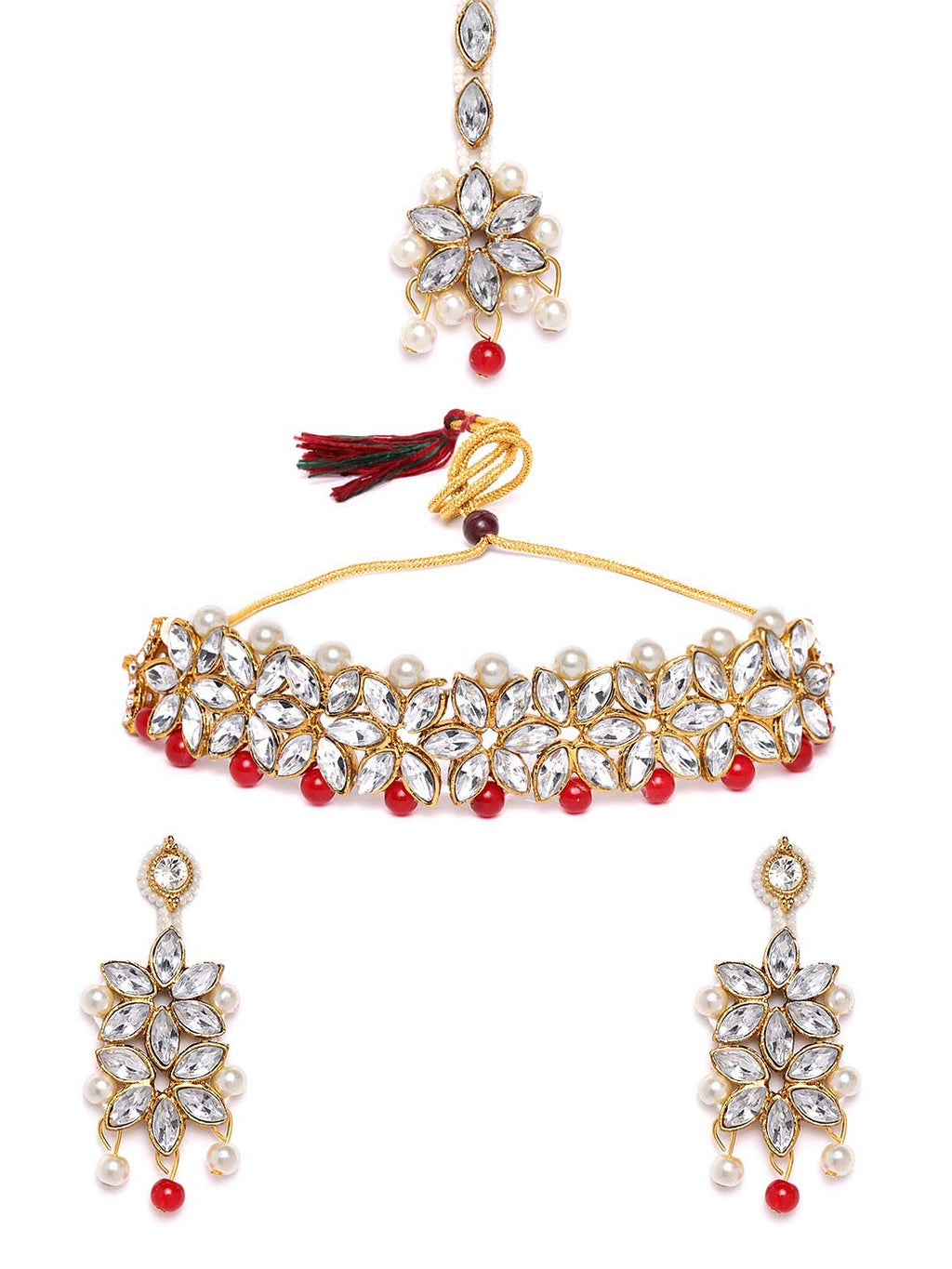YouBella Jewellery Set for Women Gold Plated Wedding Bridal Traditional Choker Necklace Pearl Necklace Set Jewellery Set with Earrings for Girls/Women