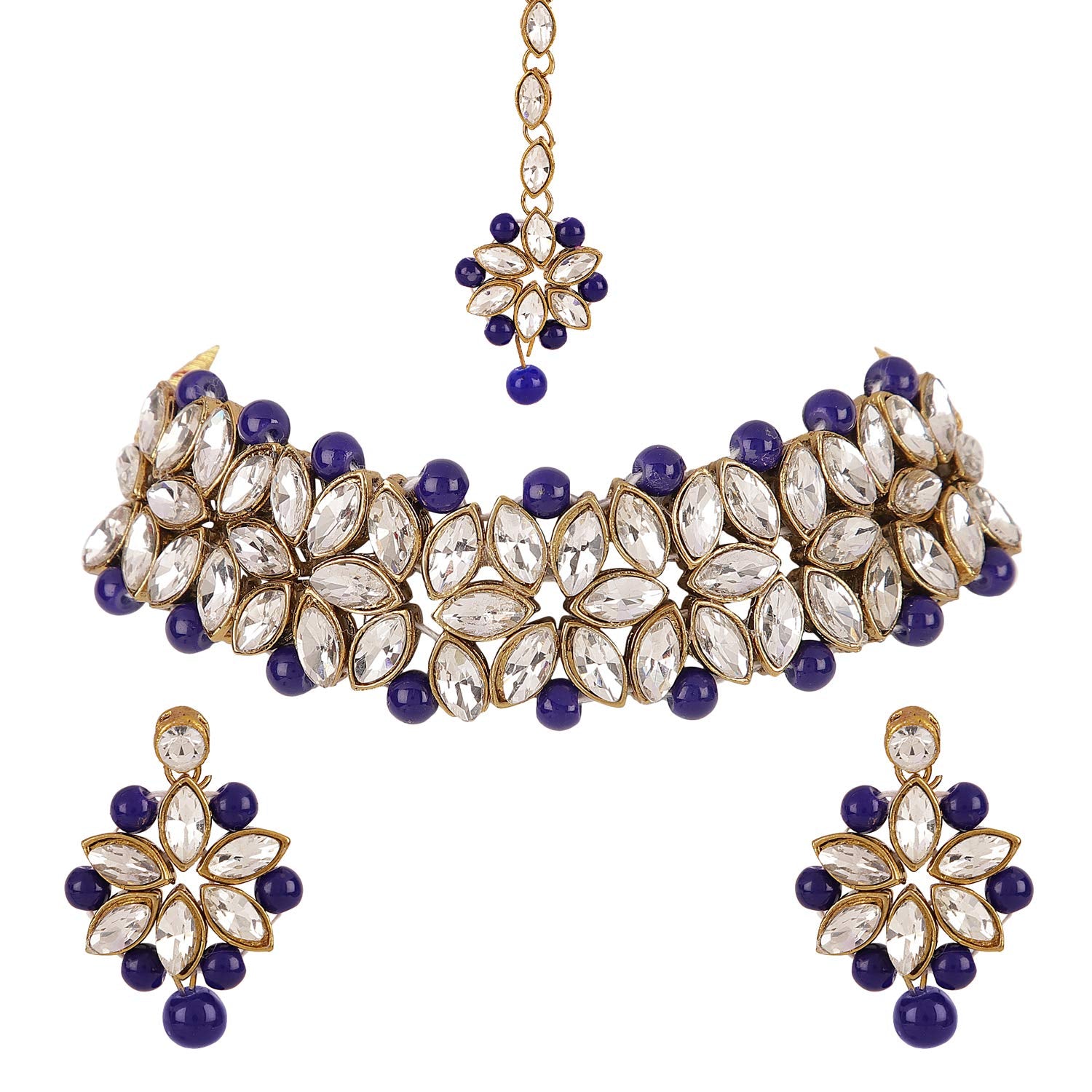 Jewelry set with necklace, earrings, and hanger on a white background