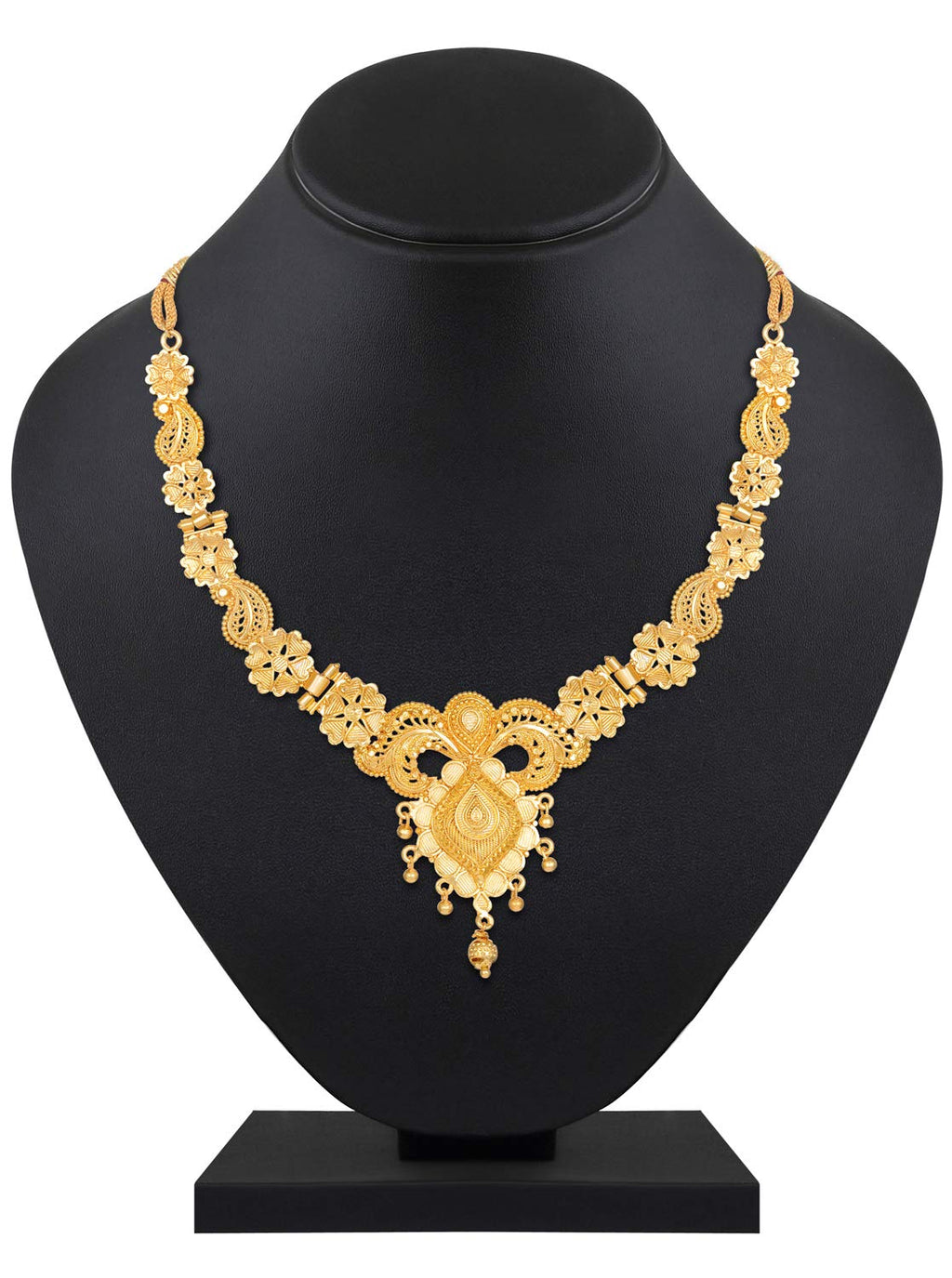 Gold necklace on a black mannequin bust