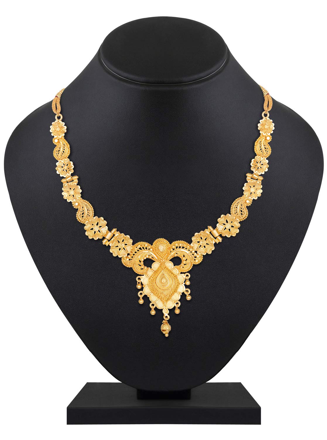 Gold necklace on a black mannequin bust