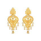 Pair of gold earrings on a white background