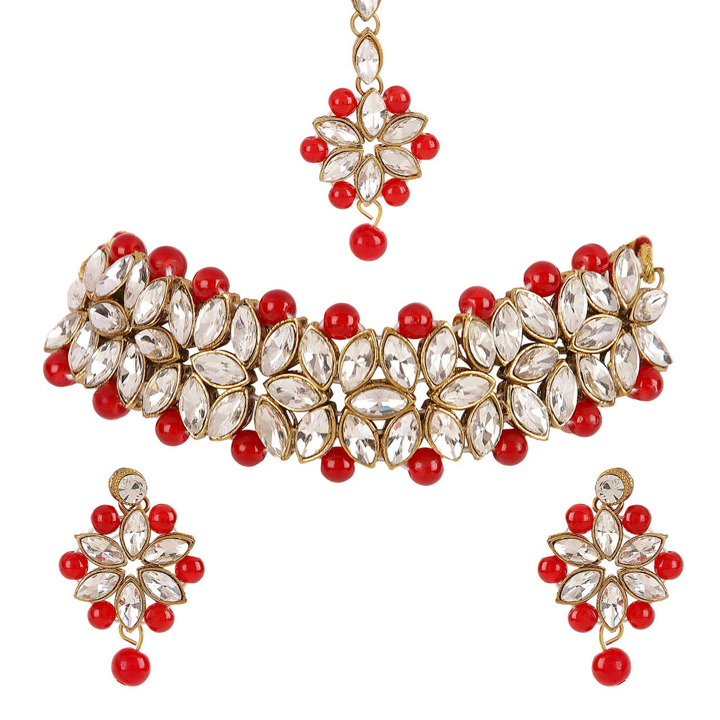 Jewelry set with necklace, earrings, and ring on a white background