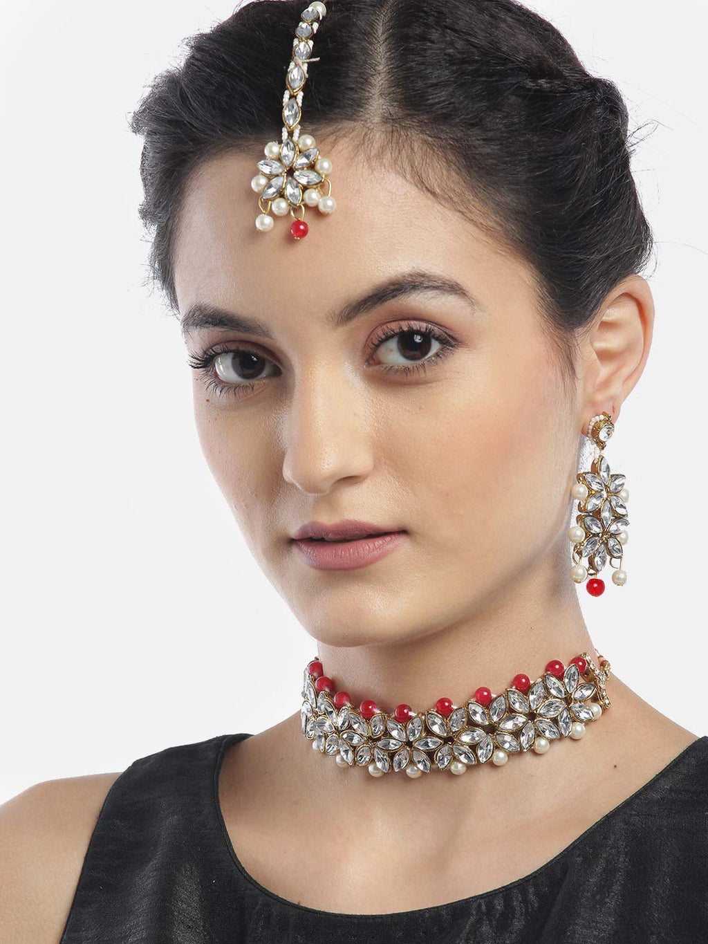 YouBella Jewellery Set for Women Gold Plated Wedding Bridal Traditional Choker Necklace Pearl Necklace Set Jewellery Set with Earrings for Girls/Women
