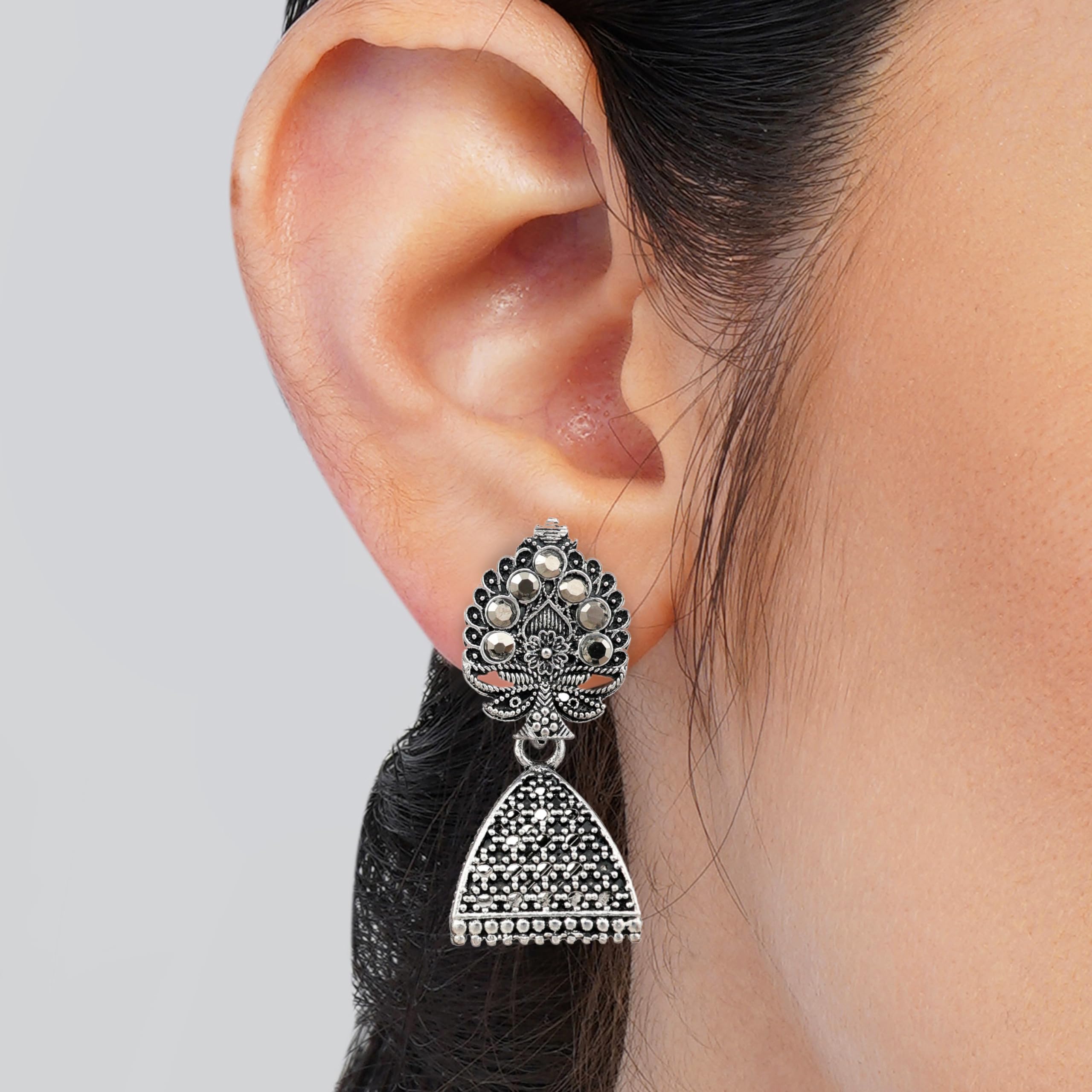 Vintage Floral Drop Jhumka Earrings (12-Pair Set)