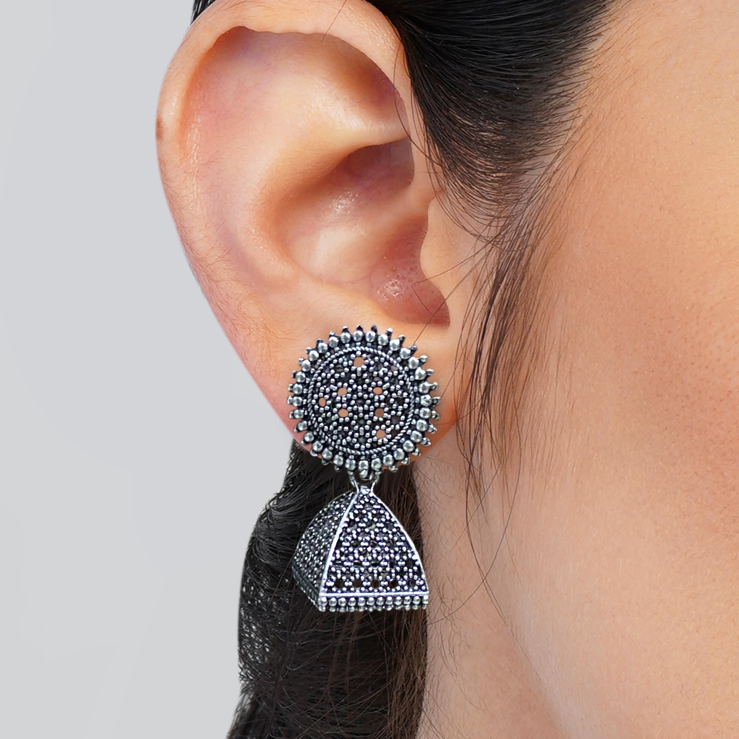Vintage Floral Drop Jhumka Earrings (12-Pair Set)