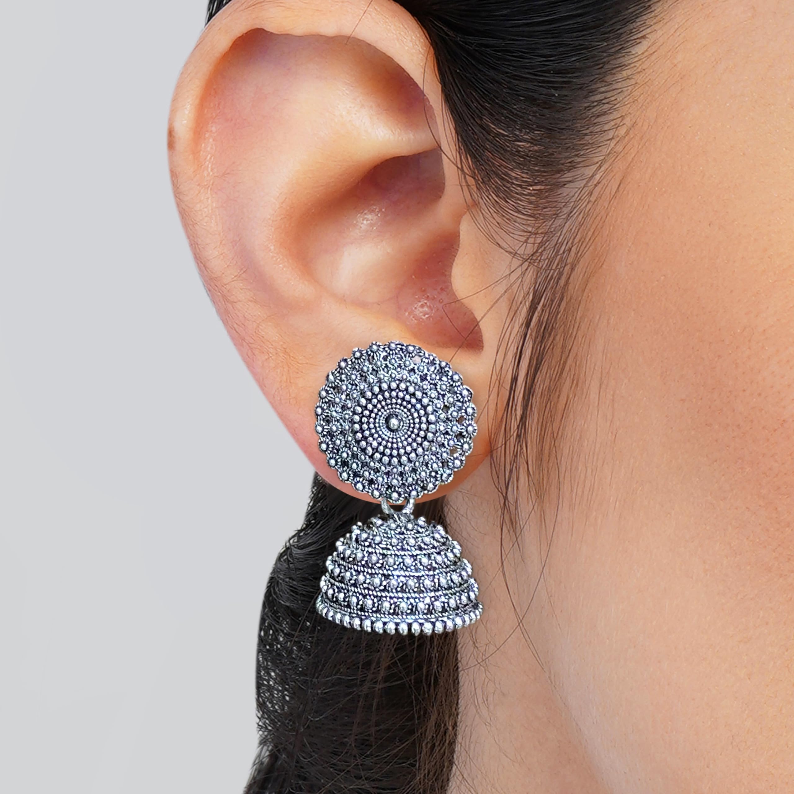 Vintage Floral Drop Jhumka Earrings (12-Pair Set)