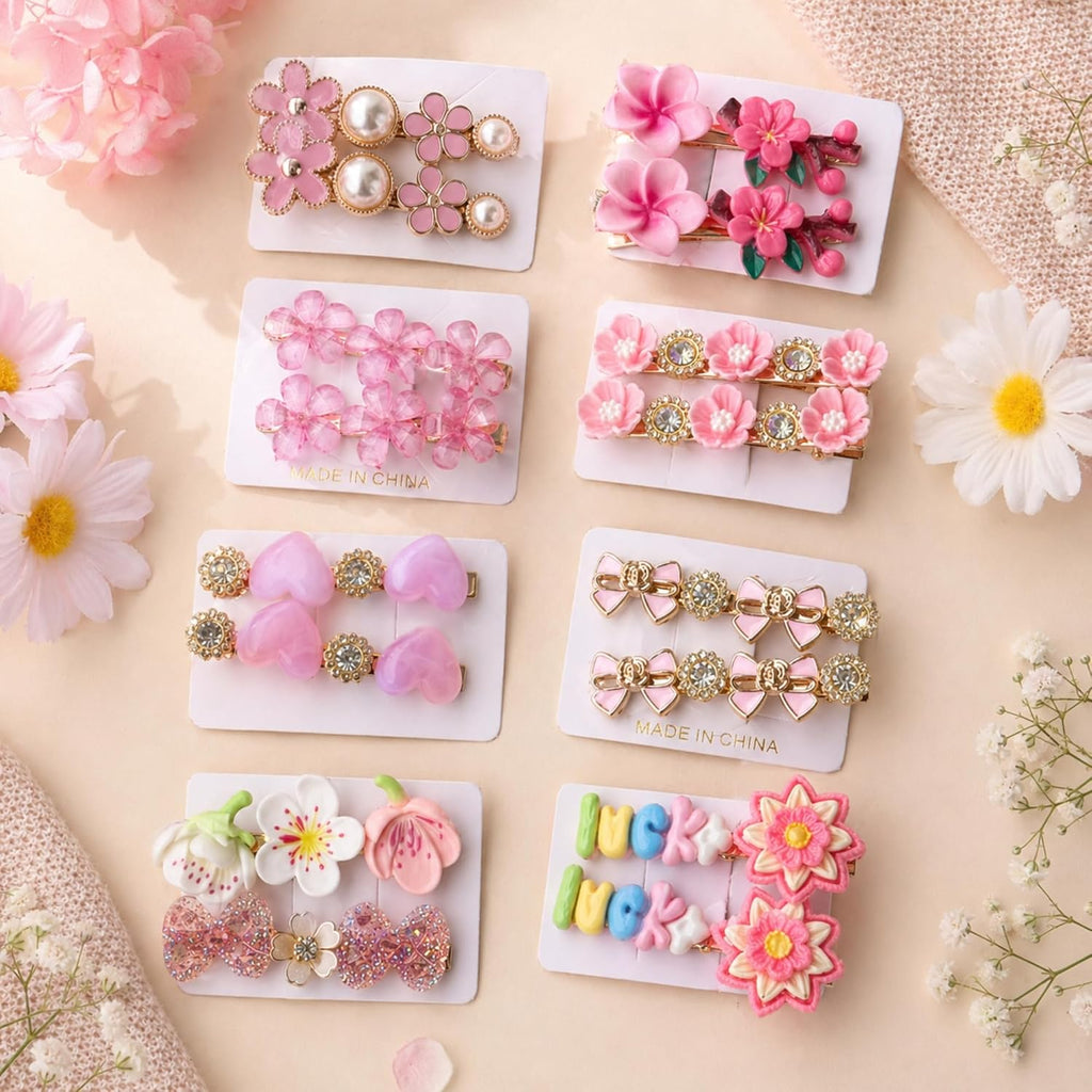 5 Pcs Trendy Hair Accessories & Jewelry Gift Set for Girls & Women, Hair Bow, Jewellery Set, Pendant Necklace with Earrings, Flower Hair Pins, Charm Bracelet, White Gift Box Included, Random Designs as per Latest Trend