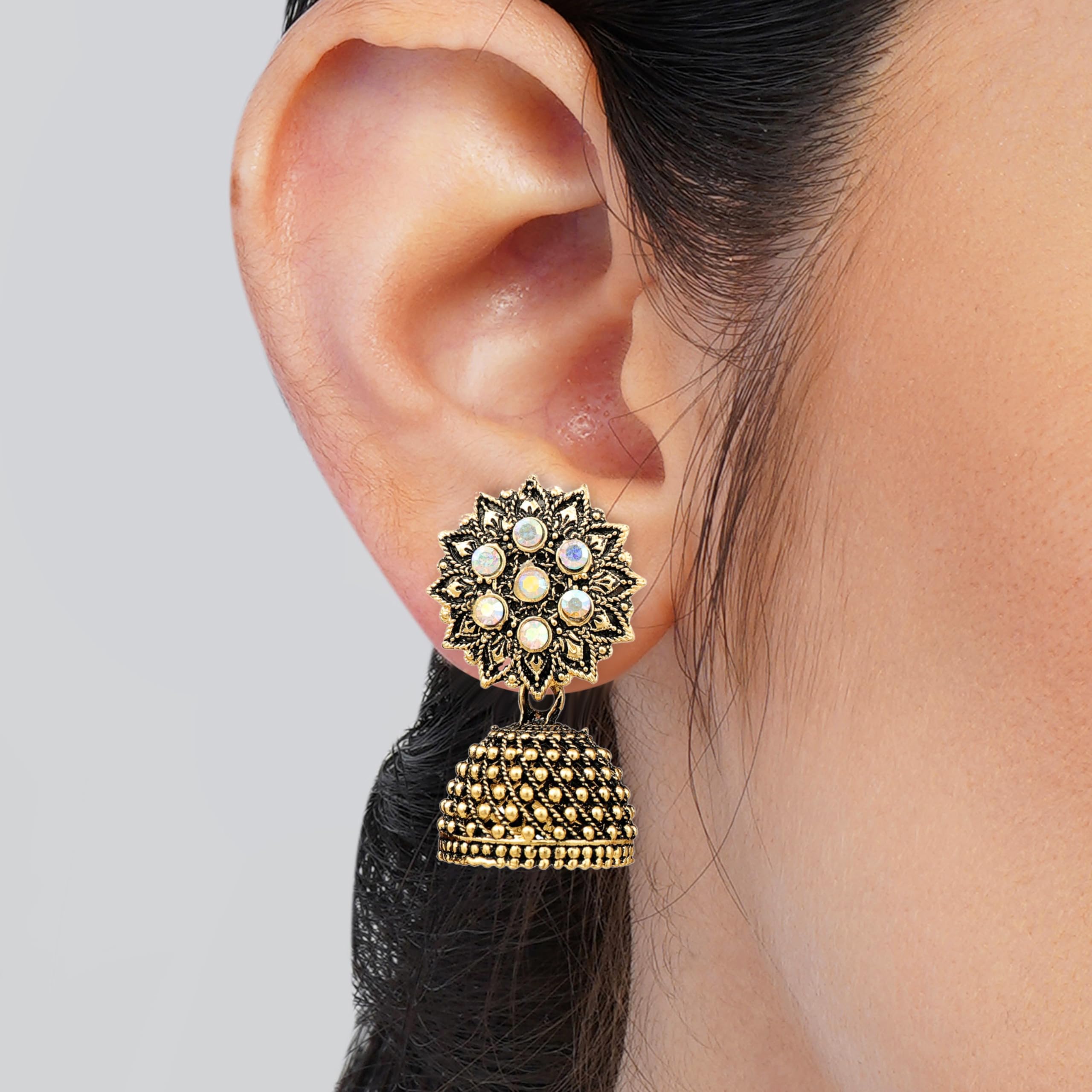 Vintage Floral Drop Jhumka Earrings (12-Pair Set)