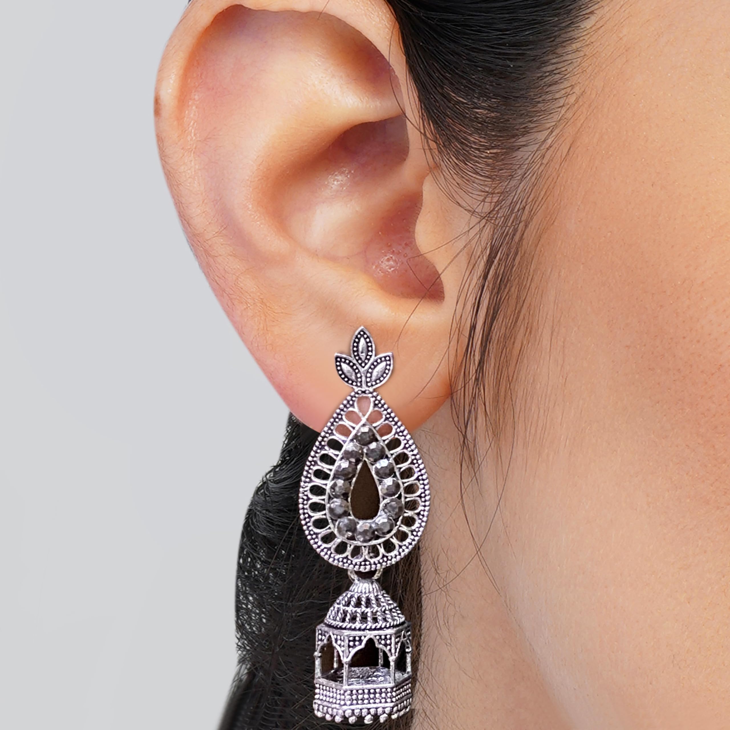 Vintage Floral Drop Jhumka Earrings (12-Pair Set)